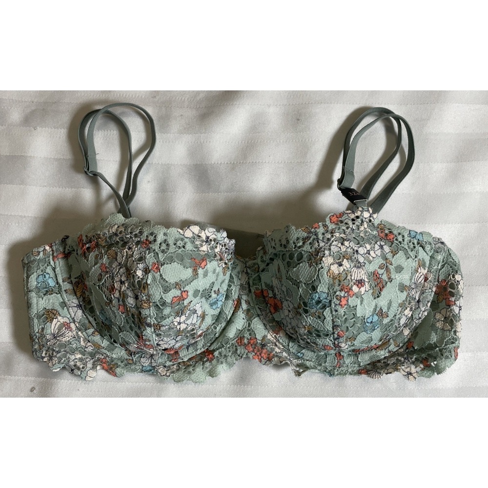 Victoria's Secret Dream Angels Green Floral Lace Demi Bra Women's 32B New